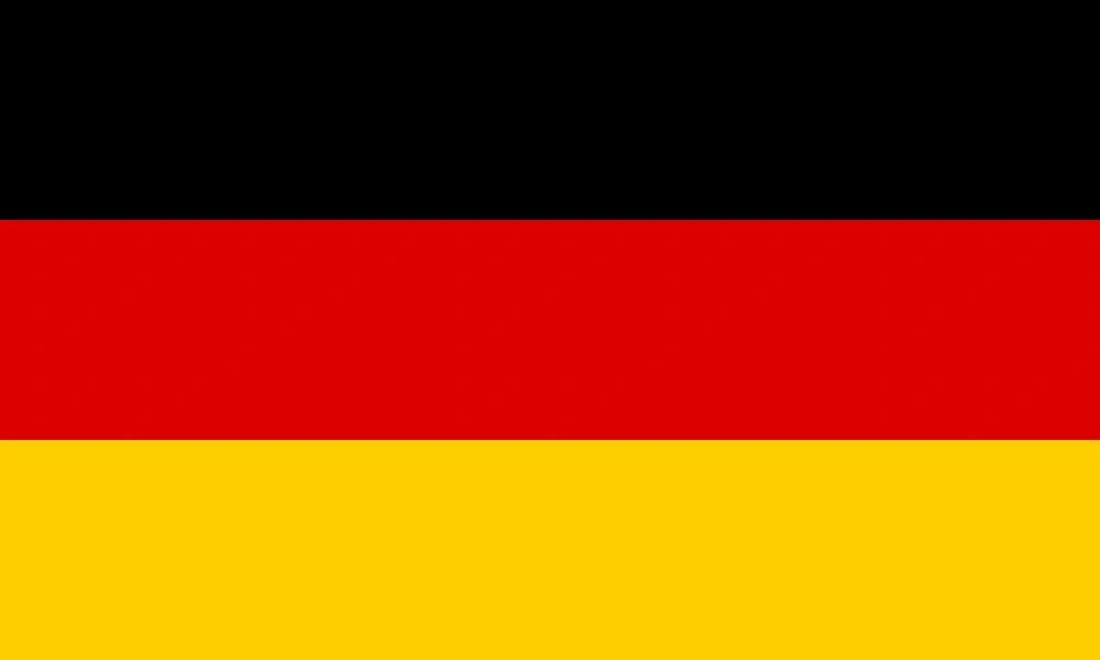 Flag with horizontal black, red, and gold stripes representing Germany.