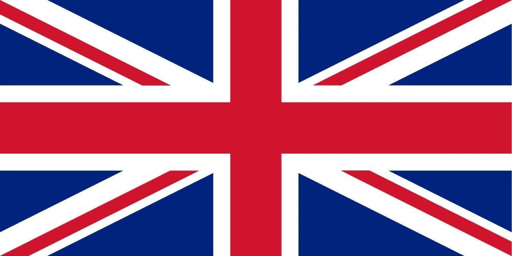 The national flag of the United Kingdom, known as the Union Jack.